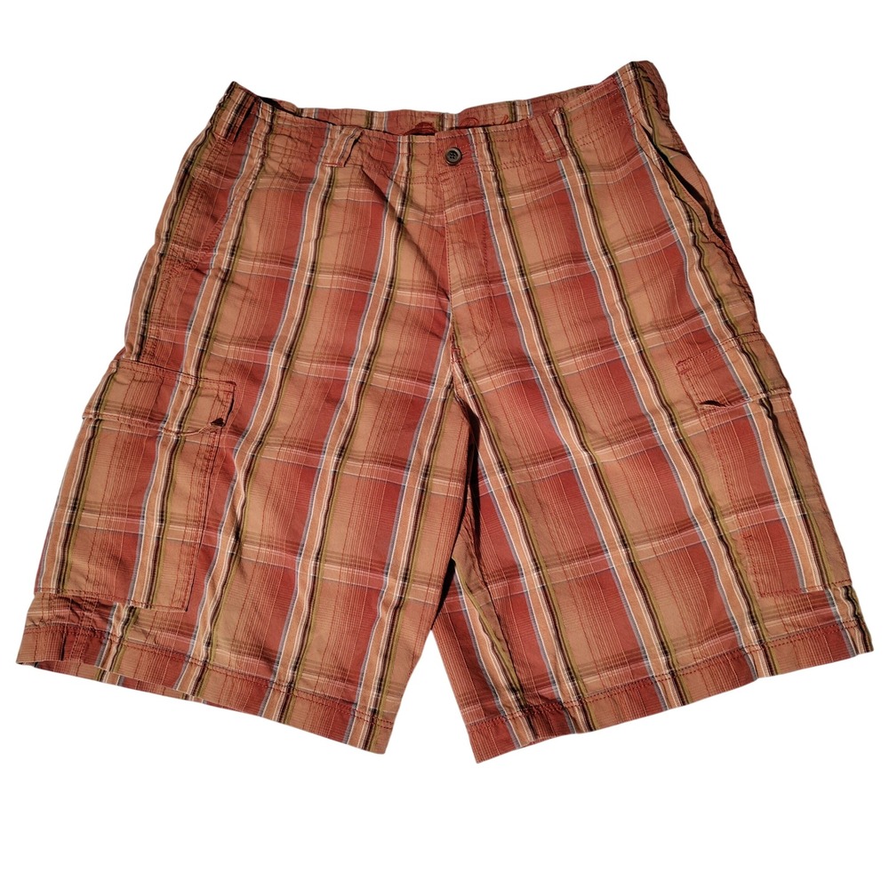 Tommy Bahama 35 (33"x9") Plaid Cargo Shorts Cotton Silk Rust Orange Tan 9 Inseam